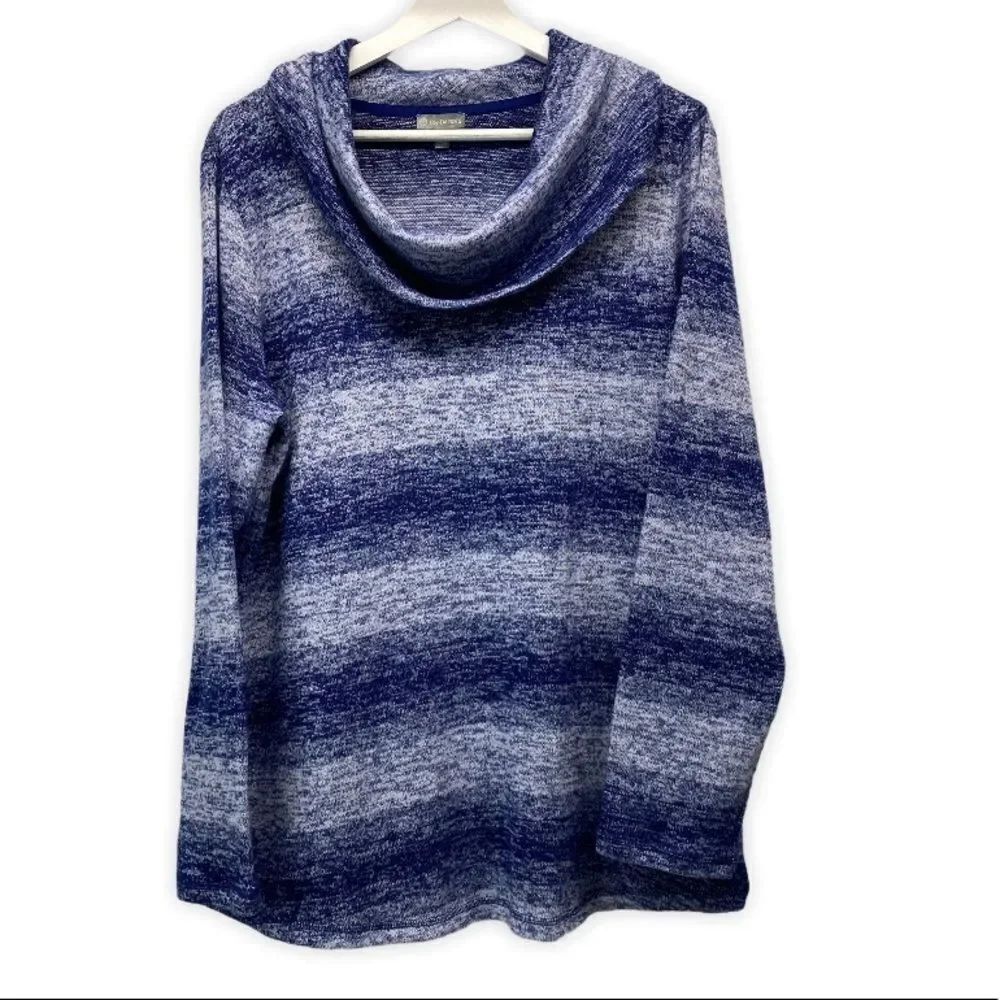 T by Talbots Ombré Stripe Cowl Pullover size Large Blue